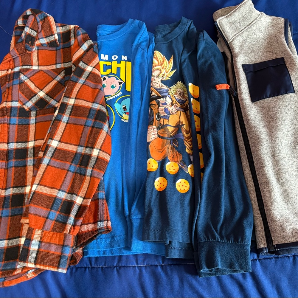 CARTER’S Orange Plaid and Blue Graphic Kids Shirts